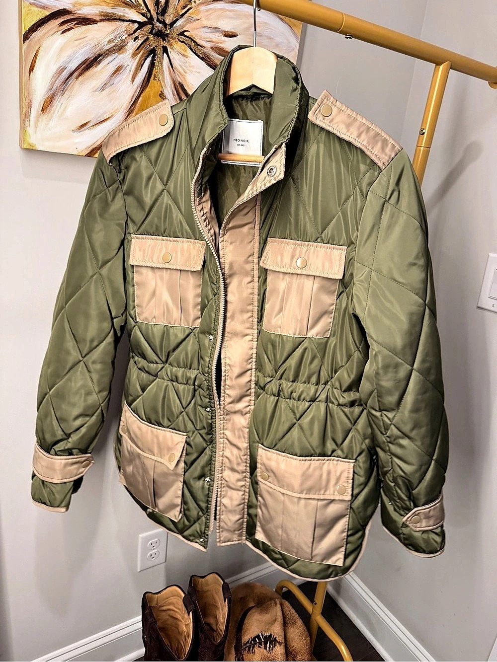 NEO NOIR Cindy Quilt Jacket Quilted Utility Jacket Green Size 36 Like New